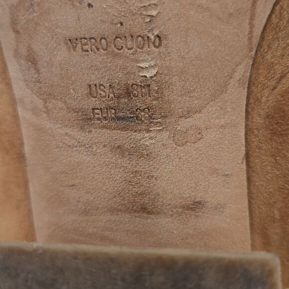 Vince Karsen Suede Sandals Cedar Block Heel Criss Cross Straps Size 8 - Picture 4 of 8